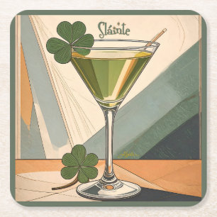 Mid Century Modern konst Shamrock Martini Sláinte! Underlägg Papper Kvadrat