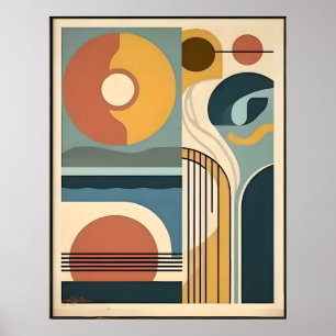 Mid Century Modern Konst Soluppgång Solnedgång Poster