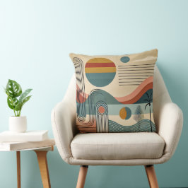 Mid Century Modern konst Strand Soluppgång Kudde