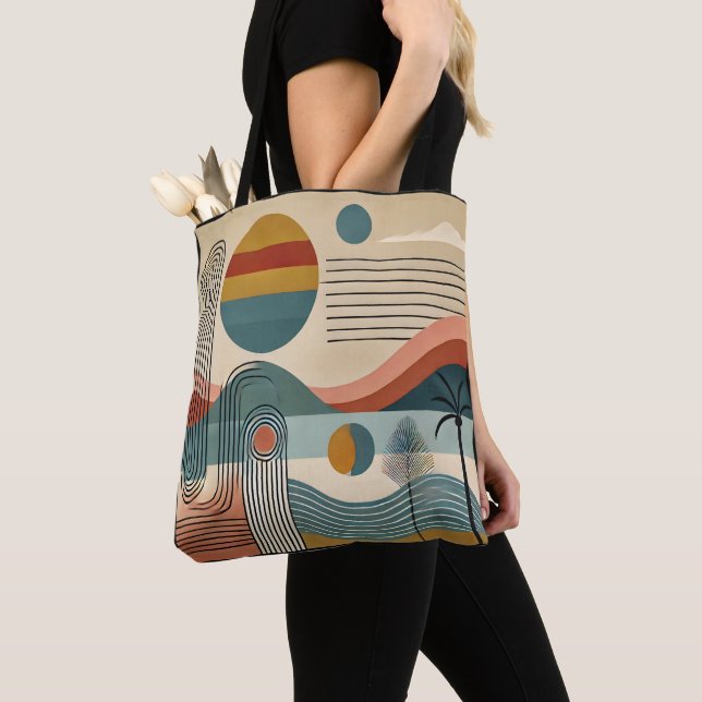 Mid Century Modern konst Strand Soluppgång  Tygkasse (Närbild)