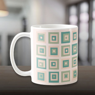 Mid Century Modern Krämgrön Rutigt Mönster Kaffemugg