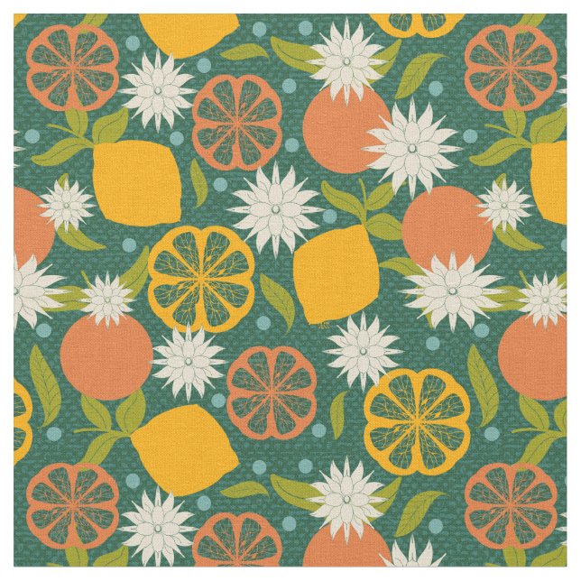 Mid Century Modern Lemon Citrus  Tyg (Närbild)