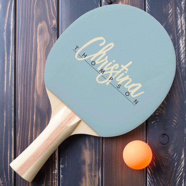 Mid-Century Modern Ljus Himmel Målad Namn Pingisracket (Skapare uppladdad)