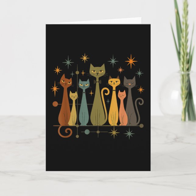 Mid-century Modern Look Atomic Age 50s 60s Cat Shi Kort (Framsida)