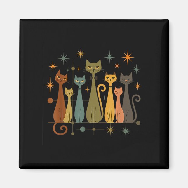 Mid-century Modern Look Atomic Age 50s 60s Cat Shi Magnet (Framsidan)
