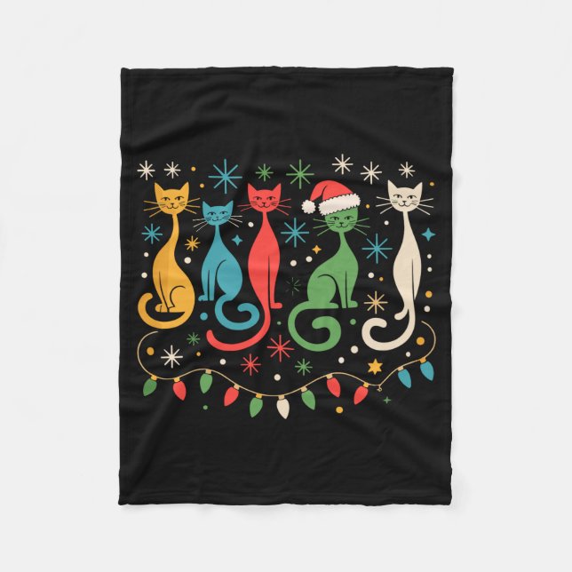 Mid Century Modern Look Cats Xmas Retro 50s 60s  Fleecefilt (Framsidan)