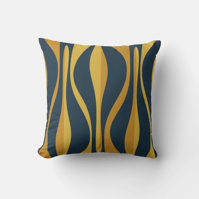 Mid Century Modern Lounge Navy Mustard Mönster Kudde (Framsida)