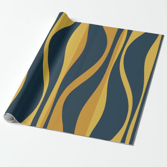 Mid Century Modern Lounge Navy Mustard Mönster Presentpapper (Utrullad)