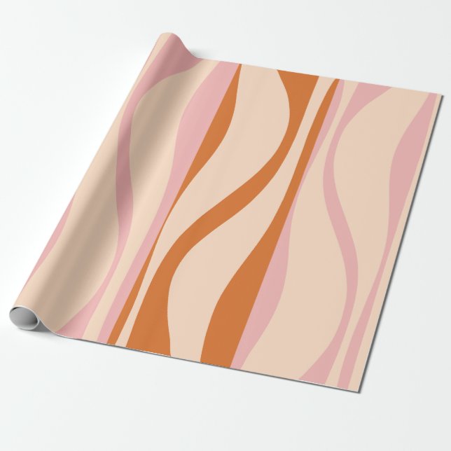 Mid Century Modern Lounge Ogee Rosa Retro Mönster Presentpapper (Utrullad)