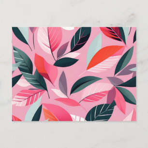 Mid Century Modern Löv Mönster i Fet Rosa Vykort
