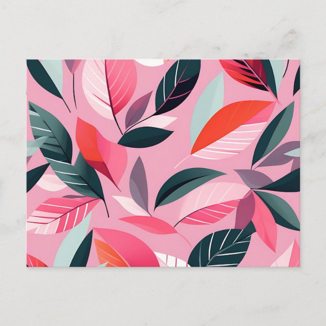 Mid Century Modern Löv Mönster i Fet Rosa Vykort (Framsida)