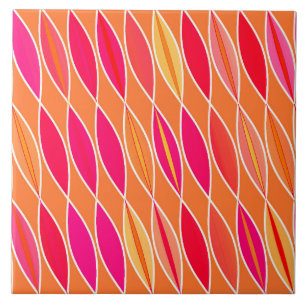 Mid Century Modern Lövs, Fuchsia Rosa och Orange Kakelplatta