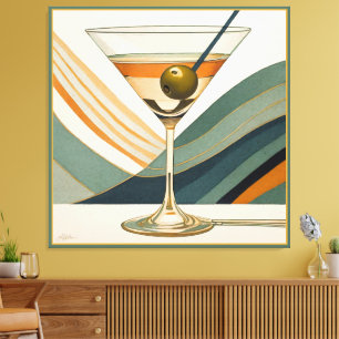 Mid Century Modern Martini Cocktail-timme Canvastryck