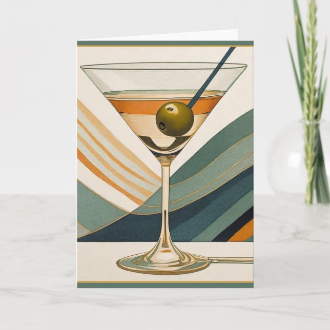 Mid Century Modern Martini Cocktail-timme Kort (Framsida)