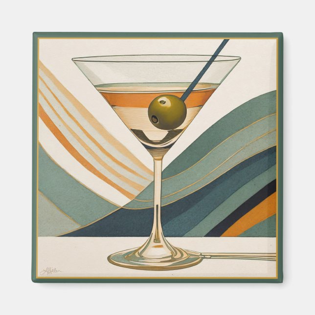 Mid Century Modern Martini Cocktail-timme Magnet (Framsidan)