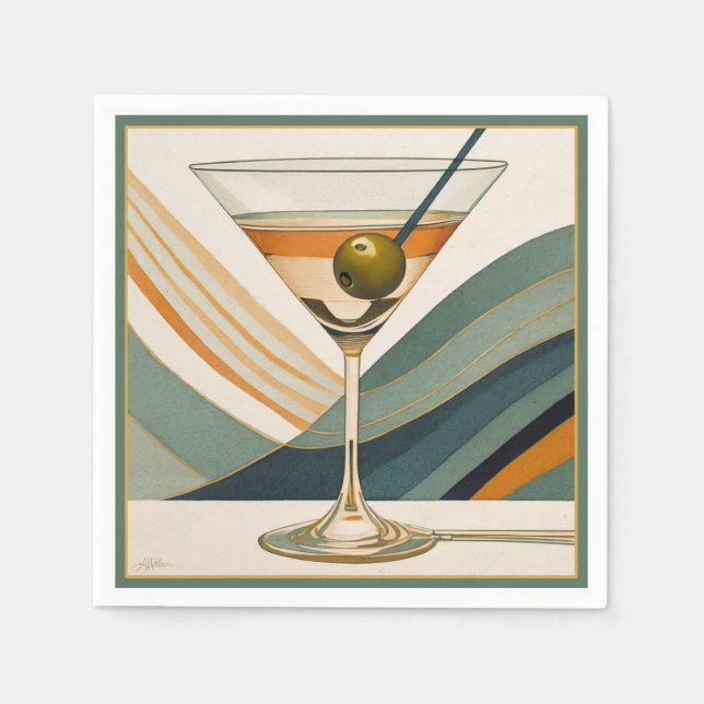 Mid Century Modern Martini Cocktail-timme Pappersservett (Framsidan)