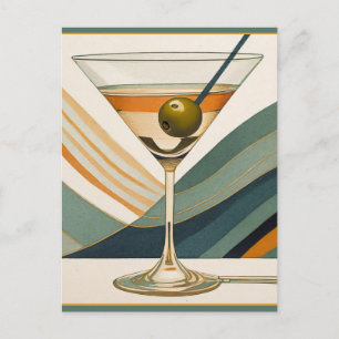 Mid Century Modern Martini Cocktail-timme Vykort
