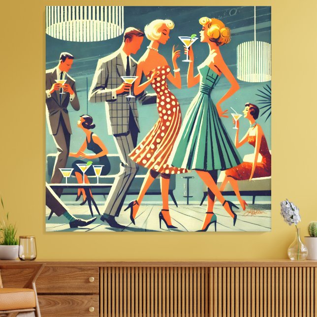 Mid Century Modern Martini Dance Cocktail Party Canvastryck (Insitu (Vardagsrum))