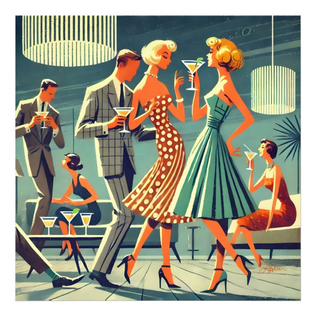 Mid Century Modern Martini Dance Cocktail Party Fototryck (Framsidan)