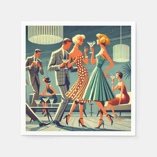 Mid Century Modern Martini Dance Cocktail Party Pappersservett (Framsidan)