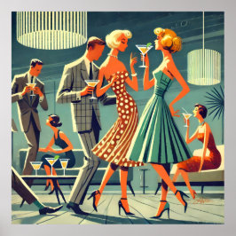 Mid Century Modern Martini Dance Cocktail Party Poster