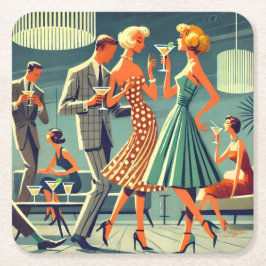 Mid Century Modern Martini Dance Cocktail Party Underlägg Papper Kvadrat