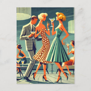 Mid Century Modern Martini Dance Cocktail Party Vykort