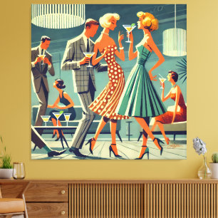 Mid Century Modern Martini Dans Cocktailfest Canvastryck