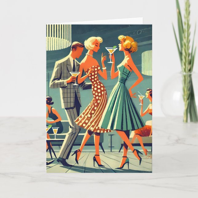 Mid Century Modern Martini Dans Cocktailfest Kort (Framsida)
