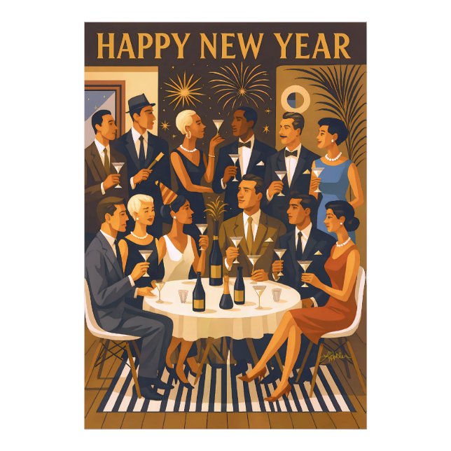 Mid Century Modern Martini Intellectuals New Year Fototryck (Framsidan)