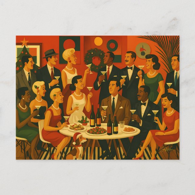 Mid Century Modern Martini Intellektuella Jul Helg Vykort (Framsida)