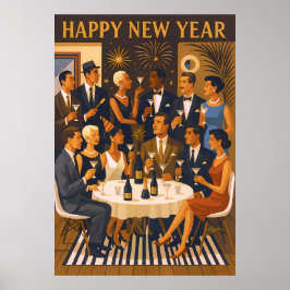 Mid Century Modern Martini Intellektuella Nyår Poster
