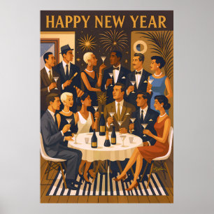 Mid Century Modern Martini Intellektuella Nyår Poster