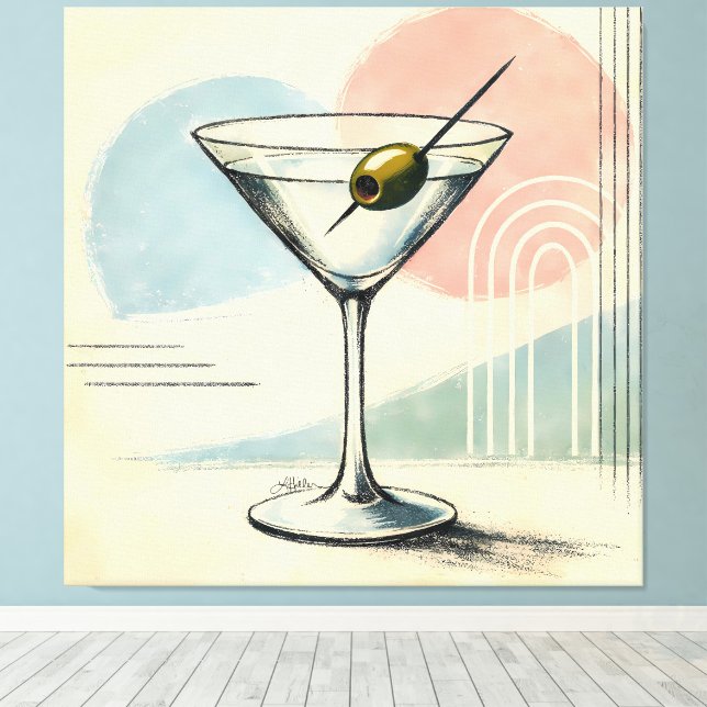 Mid Century Modern Martini Pastell Minimalistisk K Canvastryck (Insitu (trägolv))