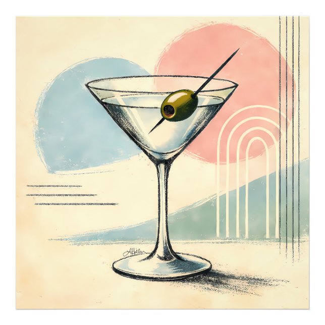 Mid Century Modern Martini Pastell Minimalistisk K Fototryck (Framsidan)