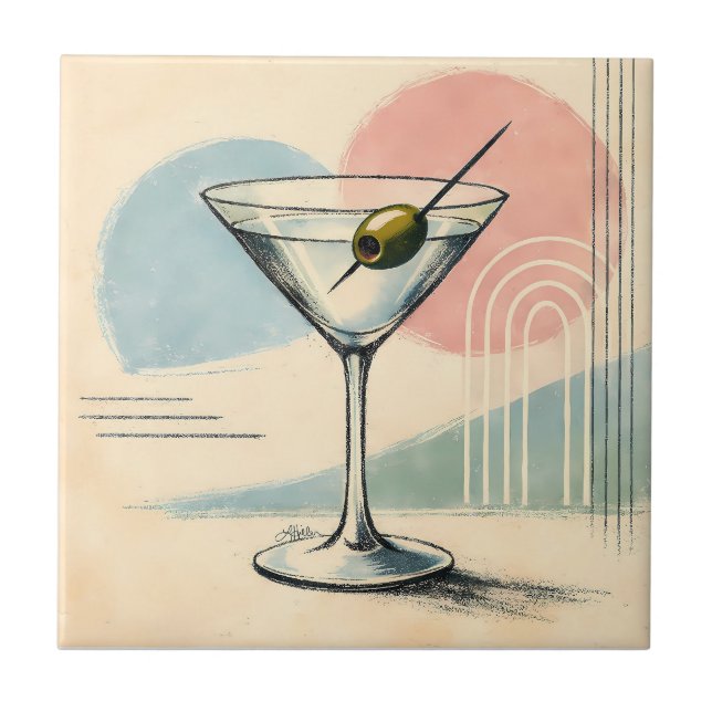Mid Century Modern Martini Pastell Minimalistisk K Kakelplatta (Framsidan)