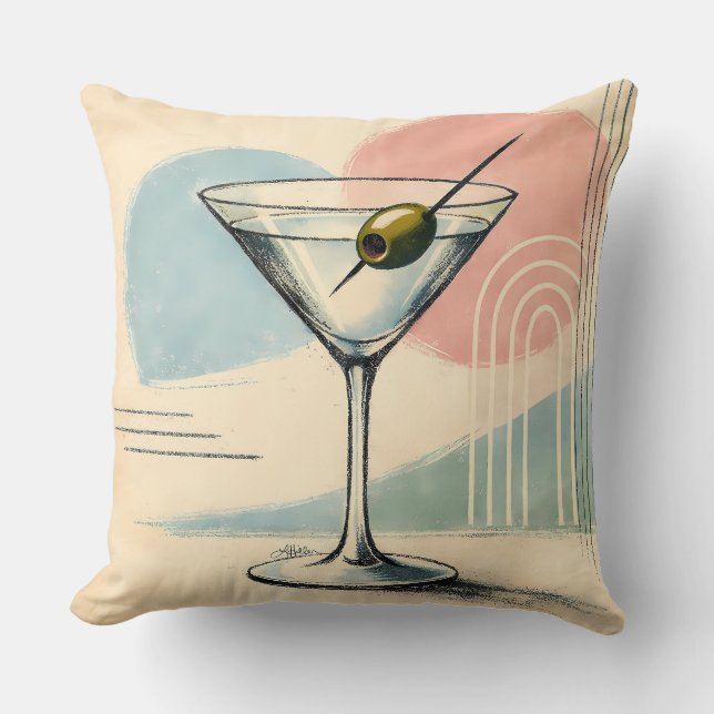 Mid Century Modern Martini Pastell Minimalistisk K Kudde (Framsida)