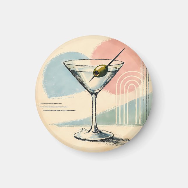 Mid Century Modern Martini Pastell Minimalistisk K Magnet (Framsidan)