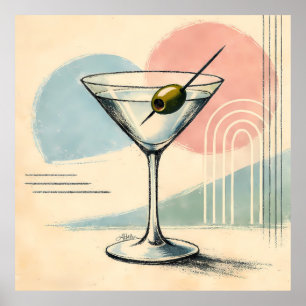 Mid Century Modern Martini Pastell Minimalistisk K Poster