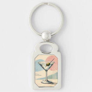 Mid Century Modern Martini Pastell Minimalistisk K Rektangulärt Silverfärgad Nyckelring