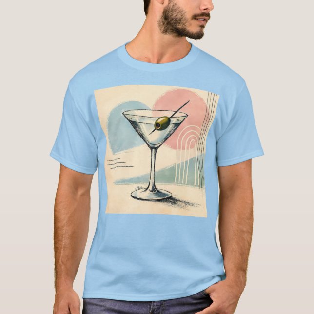 Mid Century Modern Martini Pastell Minimalistisk K T Shirt (Framsida)