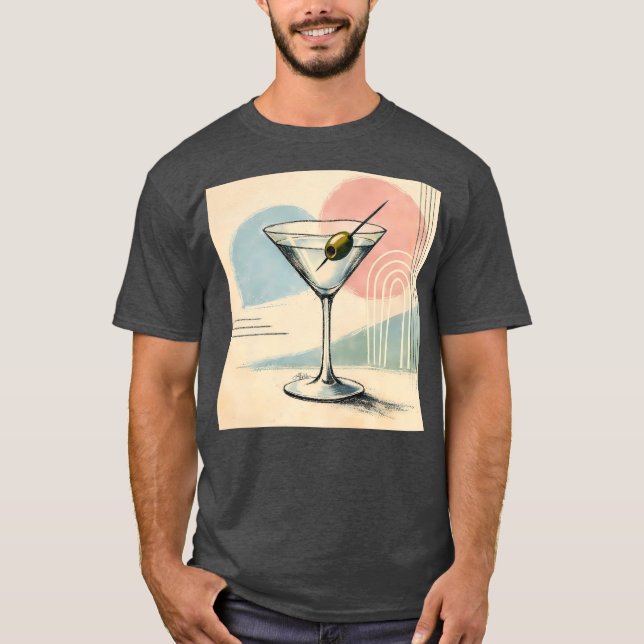 Mid Century Modern Martini Pastell Minimalistisk K T Shirt (Framsida)