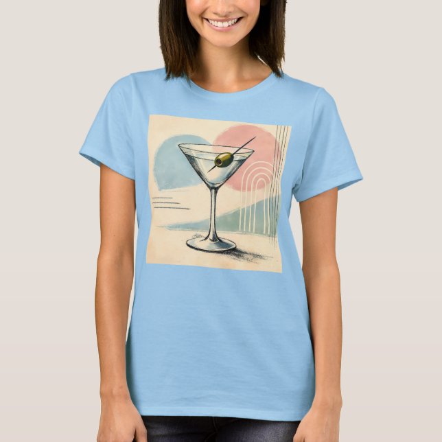 Mid Century Modern Martini Pastell Minimalistisk K T Shirt (Framsida)