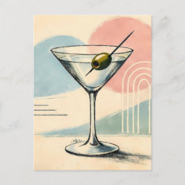 Mid Century Modern Martini Pastell Minimalistisk K Vykort