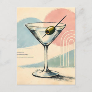 Mid Century Modern Martini Pastell Minimalistisk K Vykort