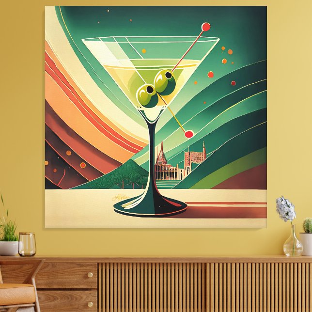 Mid Century Modern Martini Resa Kyrksikt Canvastryck (Insitu (Vardagsrum))