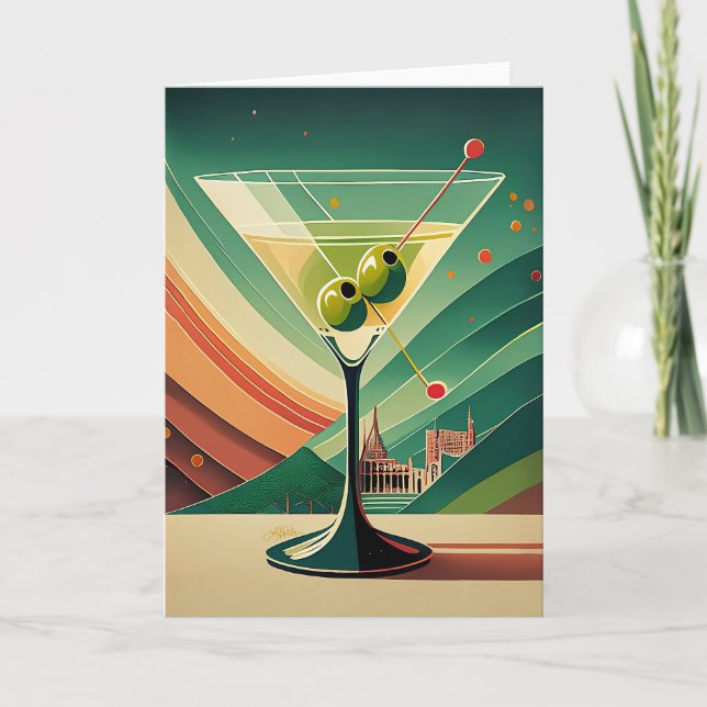 Mid Century Modern Martini Resa Kyrksikt Kort (Framsida)