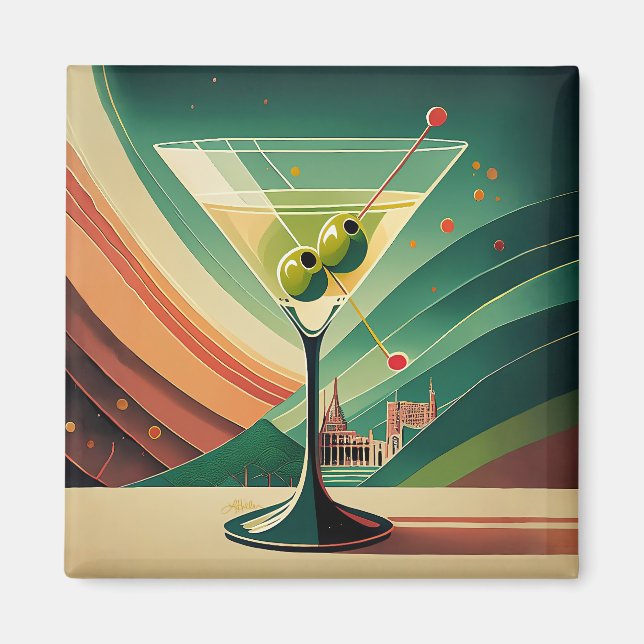 Mid Century Modern Martini Resa Kyrksikt Magnet (Framsidan)