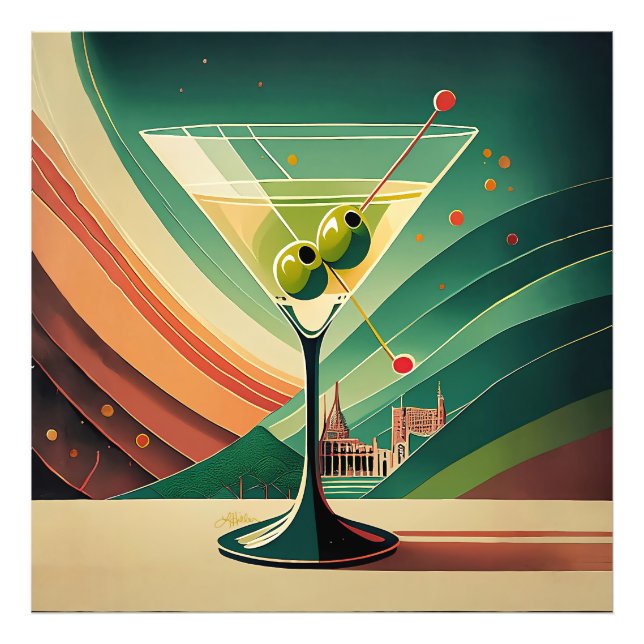 Mid Century Modern Martini Resa Kyrkutsikt Fototryck (Framsidan)