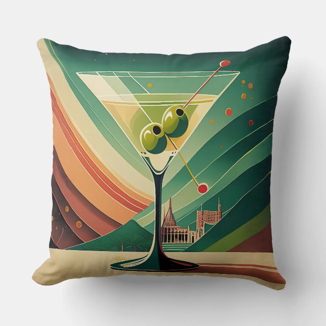 Mid Century Modern Martini Resa Kyrkutsikt Kudde (Framsida)